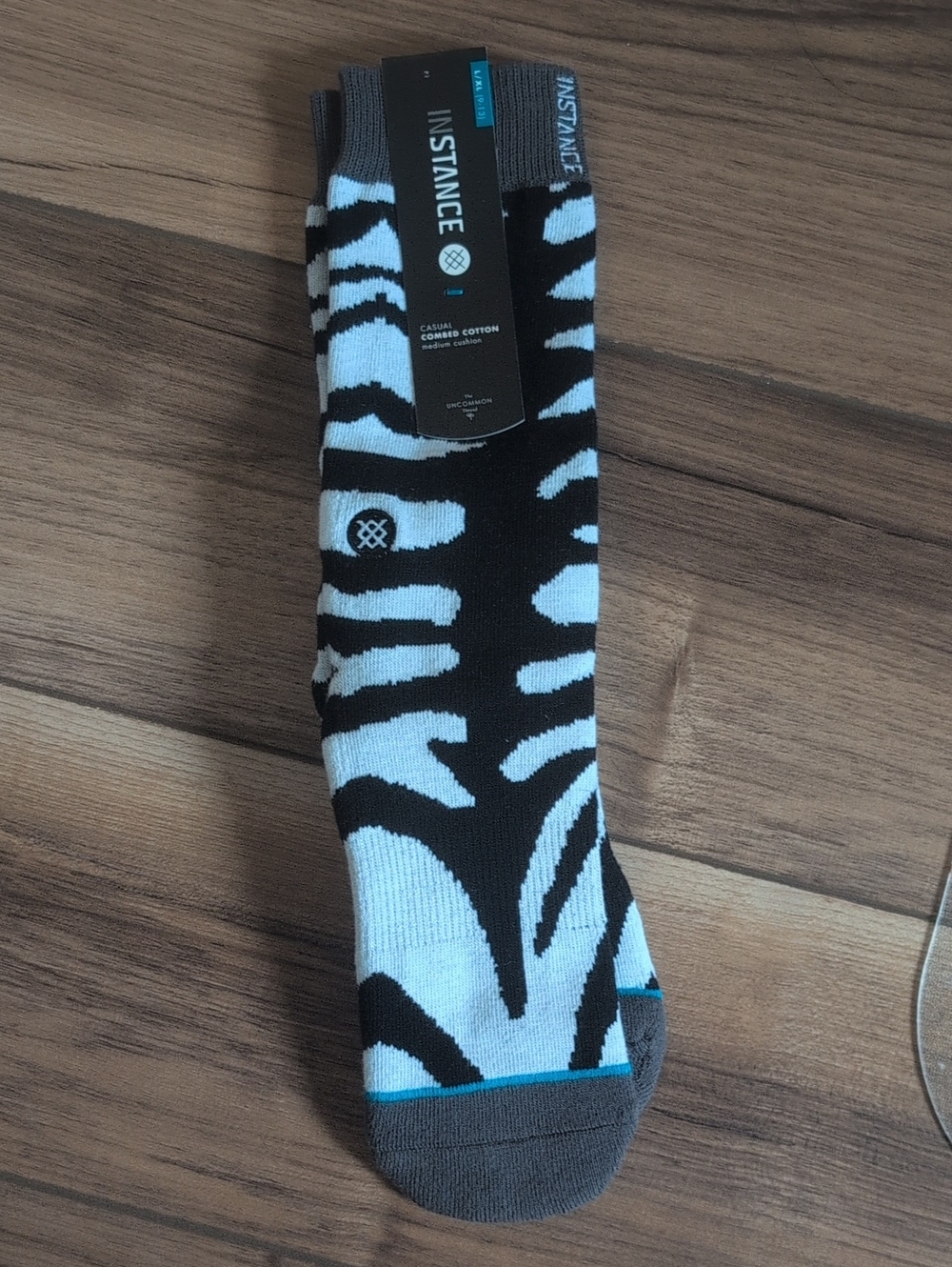 Stance Black and White Zebra-Print Crew Socks with Gray Accents